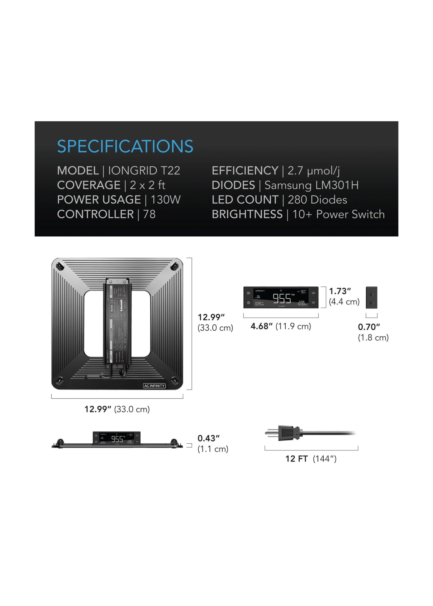 Iongrid T22 Vollspektrum-LED-Wachstumslicht 130 W