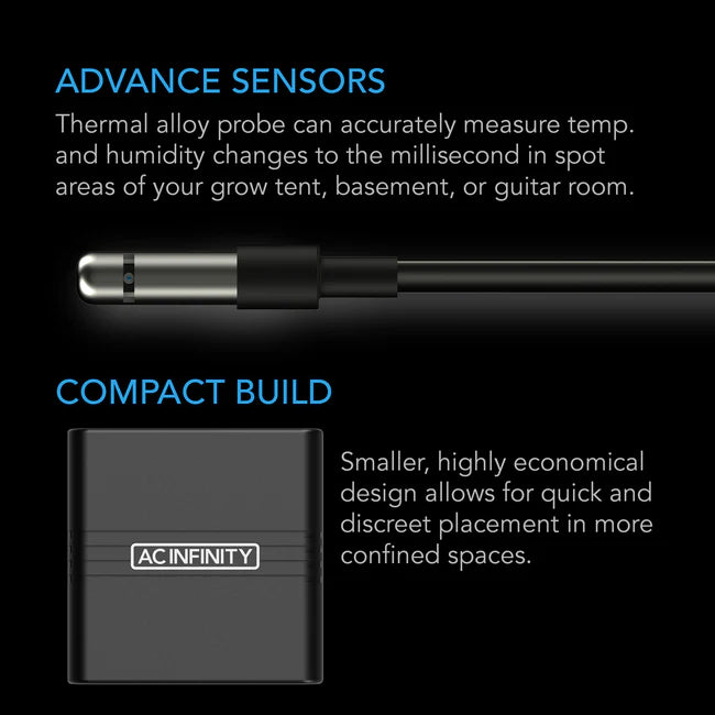 Cloudcom A1, Mini Smart Thermo-Hygrometer With Data App, 12 Ft. Sensor Probe